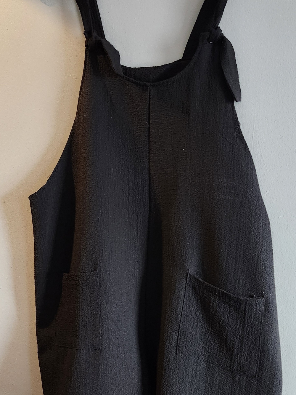 Black Textured Pinafore Jumper with Front Pockets